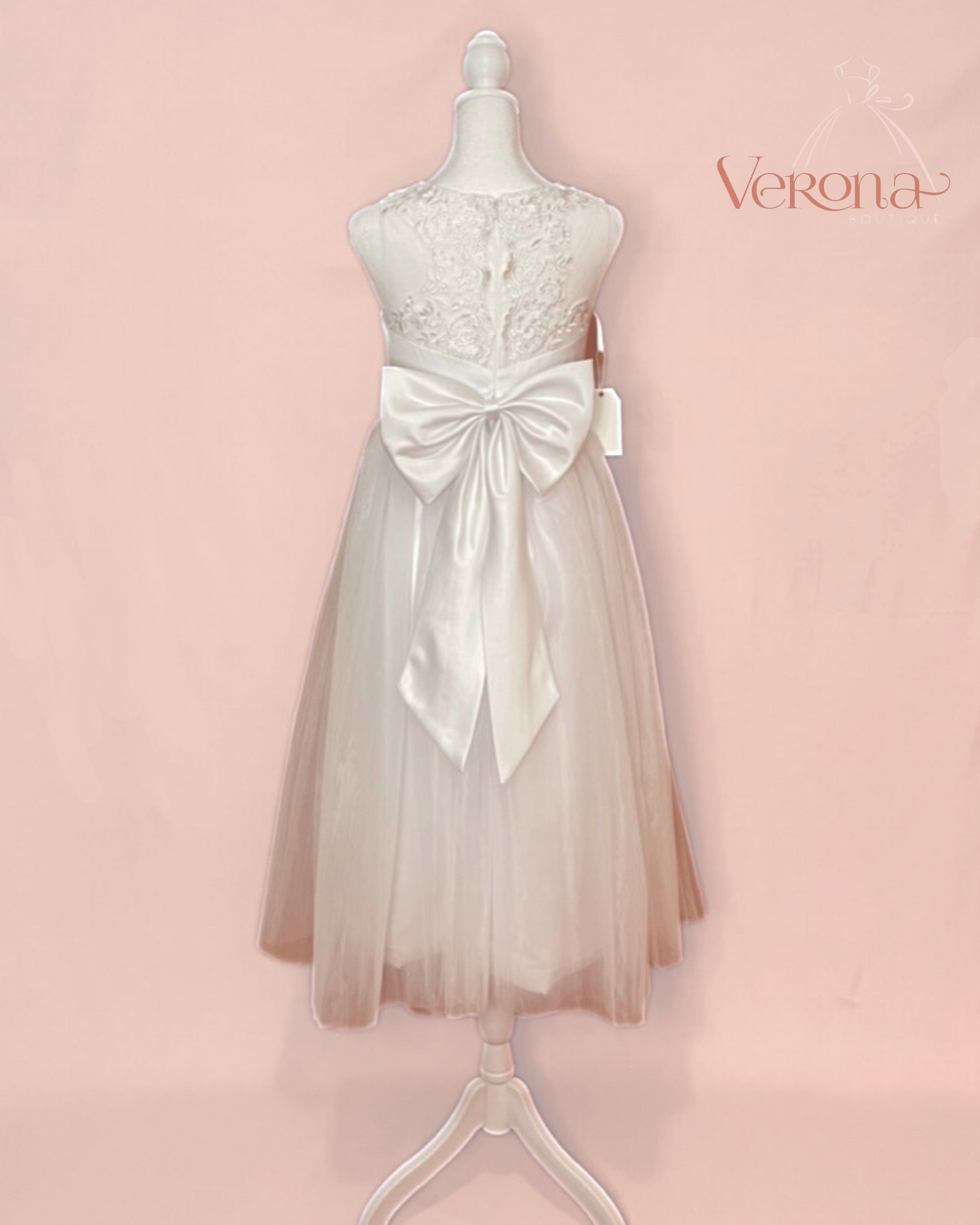 First Communion Dress - Tulle and Satin Bow Back