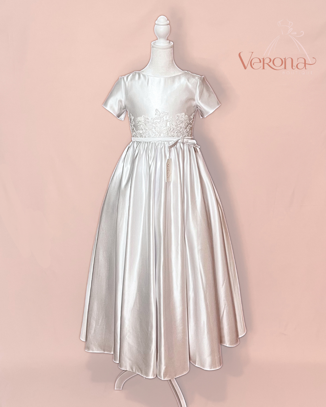 First Communion Dress - Satin and Flowers
