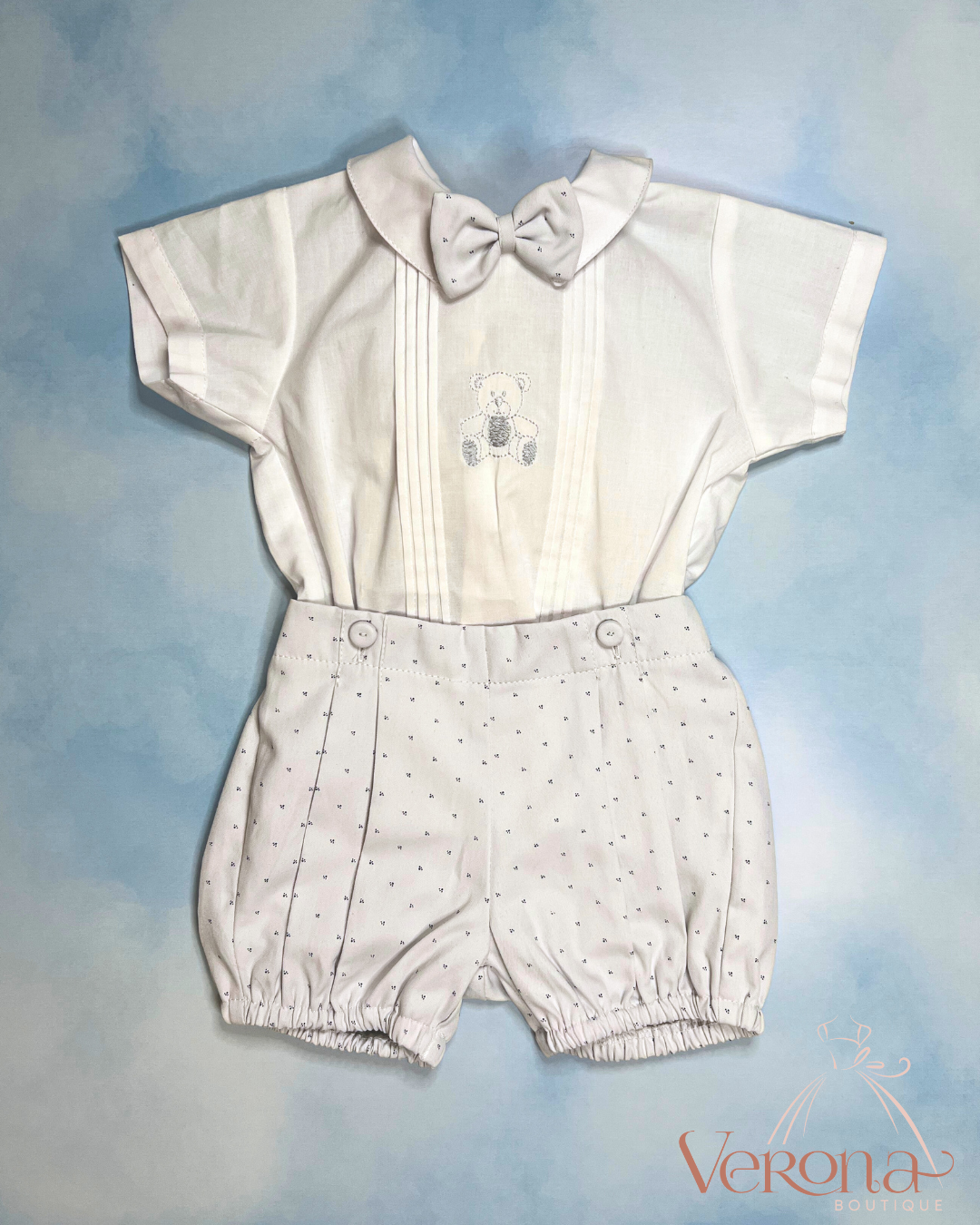 Baby Boy Outfit - Blue/Gray Shorts 3-piece Set