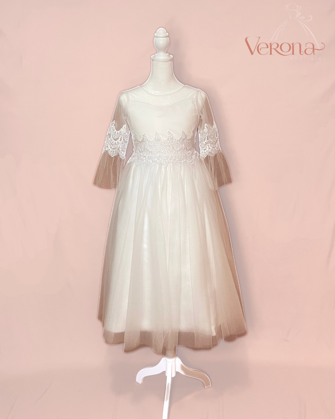 First Communion Dress - Lace detail sleeves