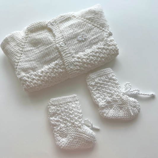 Baby Crochet Sweater and Socks - White