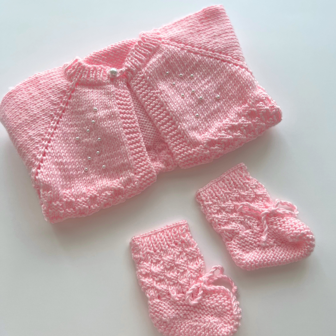 Baby Crochet Sweater and Socks - Pink & Pearls