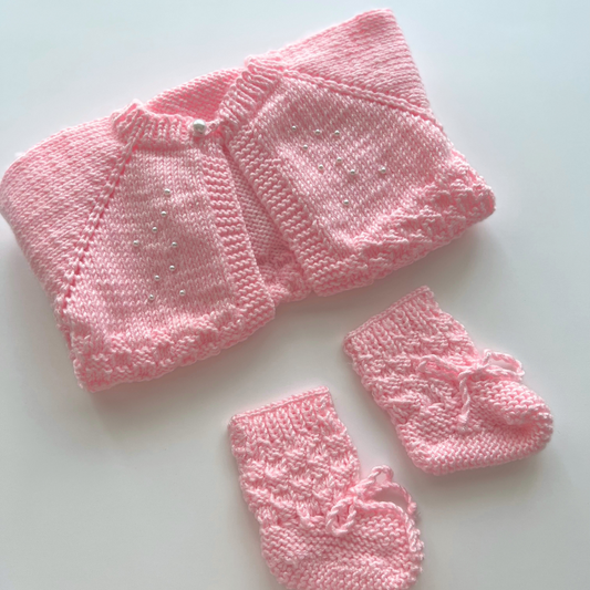 Baby Crochet Sweater and Socks - Pink & Pearls