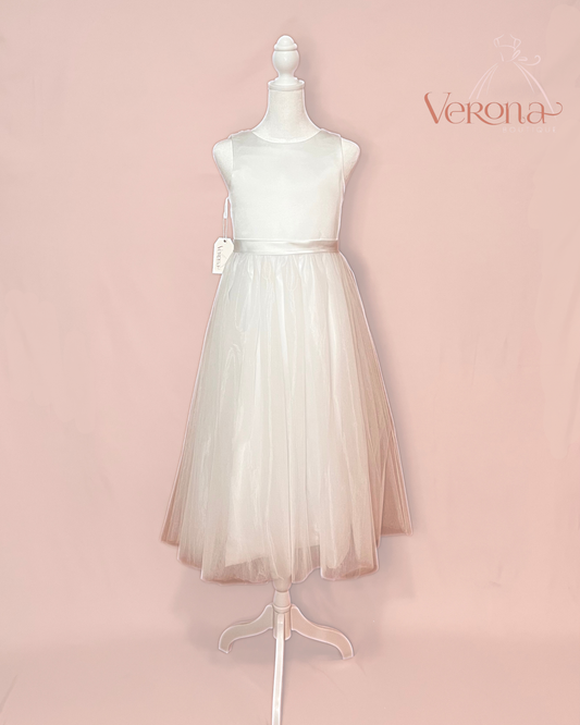 First Communion Dress - Tulle and Satin Bow Back