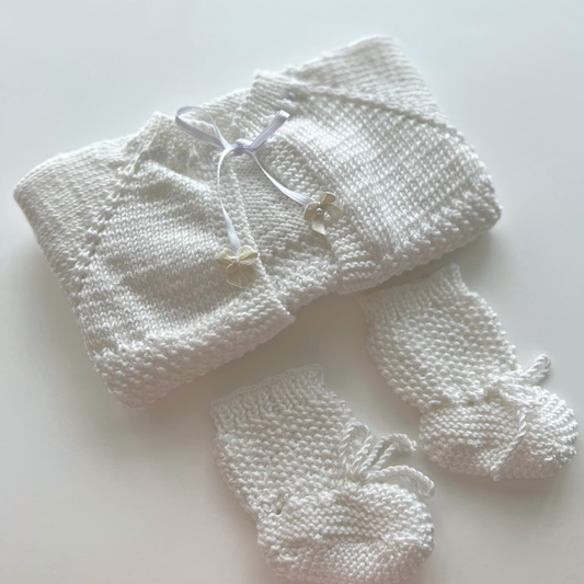 Baby Crochet Sweater and Socks - White & Bows
