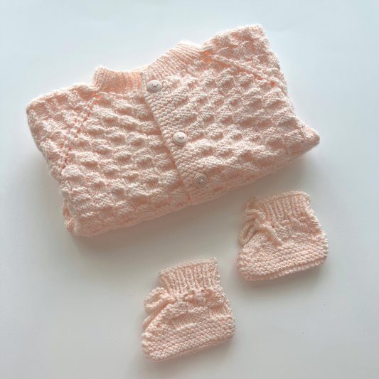 Baby Crochet Sweater and Socks - Peach