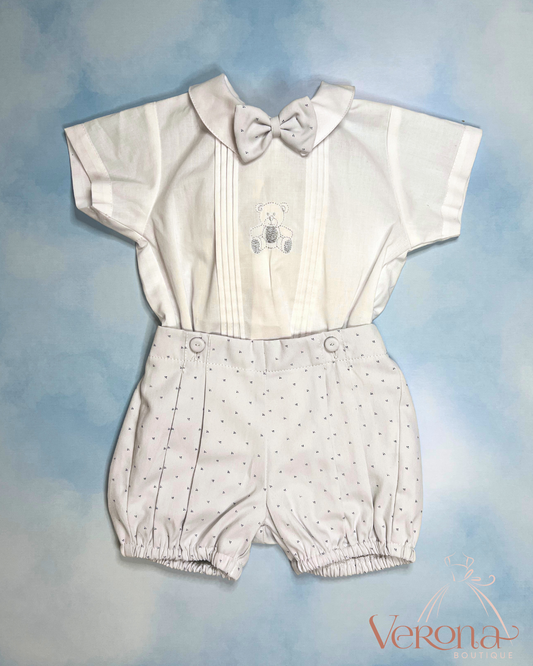 Baby Boy Outfit - Blue/Gray Shorts 3-piece Set