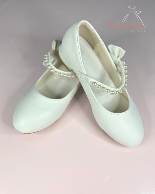Girl Shoes - Bow and Pearls First Communion Heeled Shoes