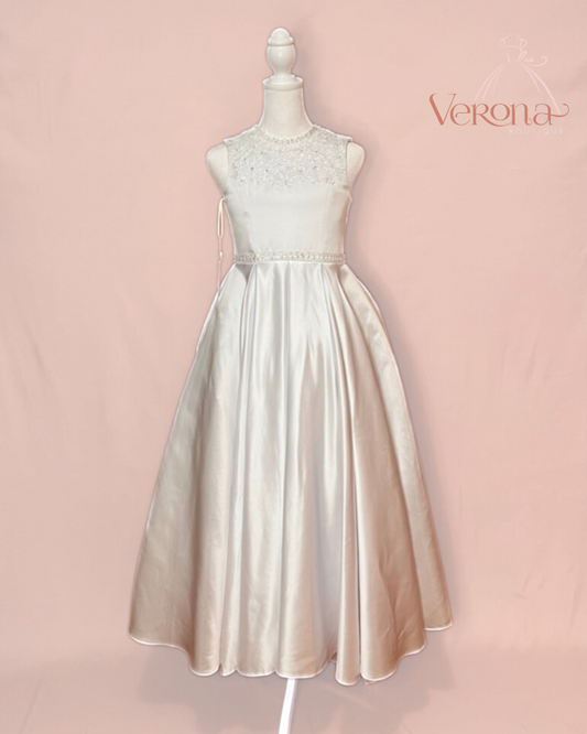First Communion Dress - Satin and Pearls